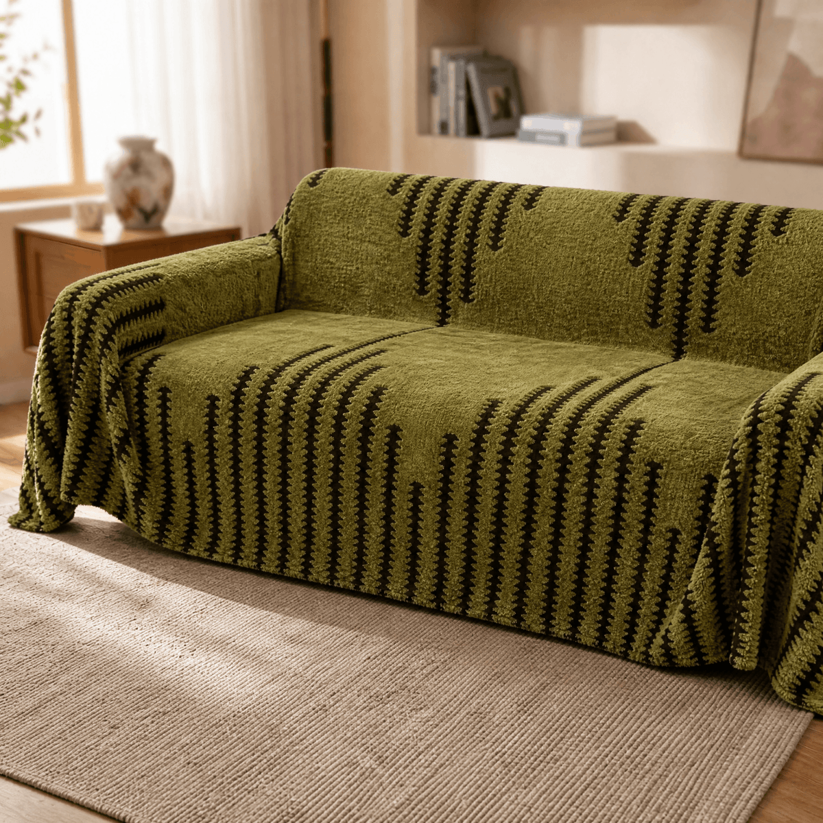 Plush Couch Cover With Stay-Put Comfort