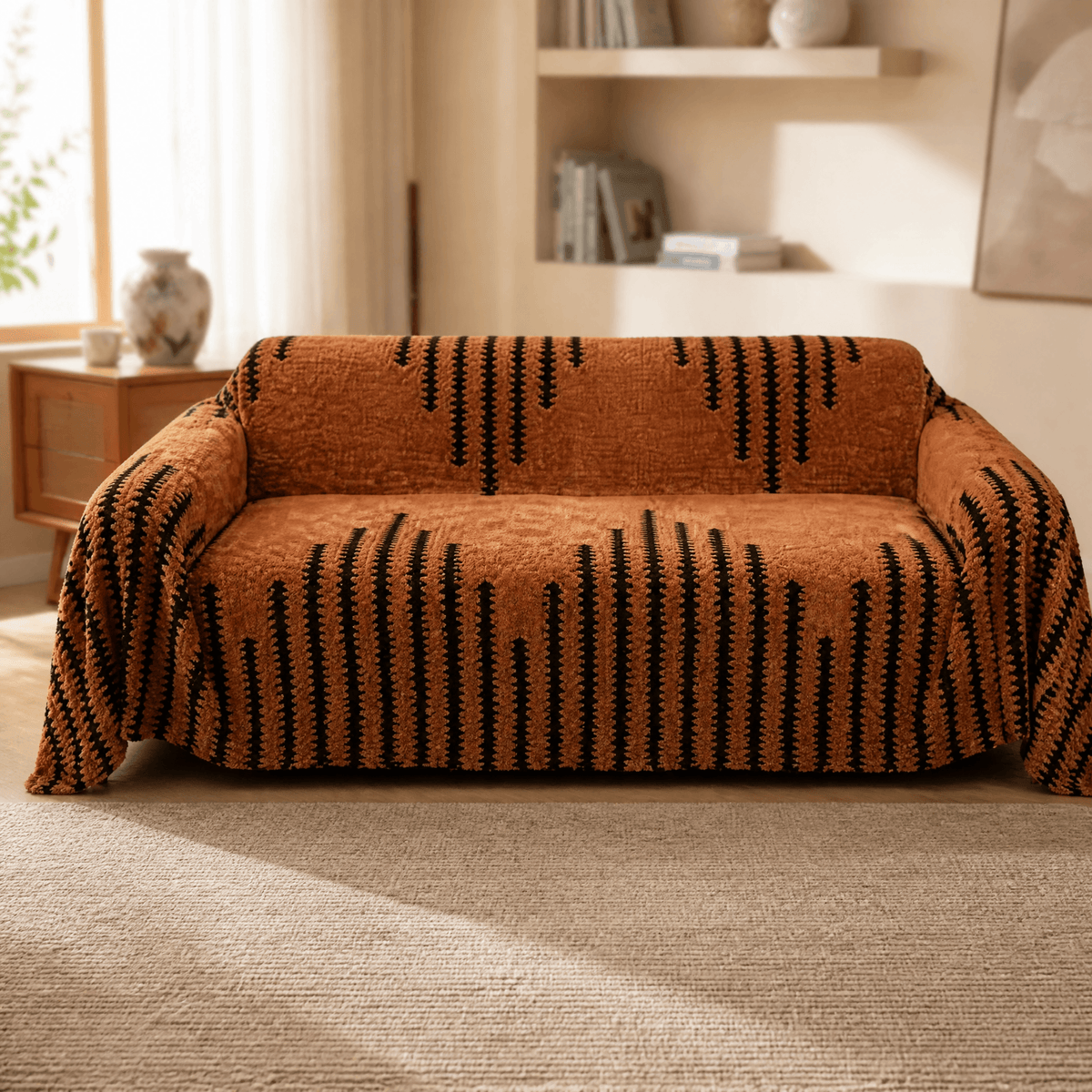 Plush Couch Cover With Stay-Put Comfort